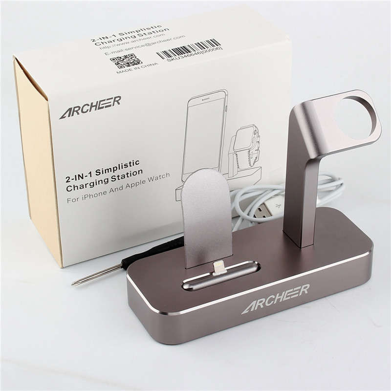 ARCHEER 2 in 1 Watch Stand Charging Station Dock Desktop Charger Adapter For iPhone 6S Apple Watch
