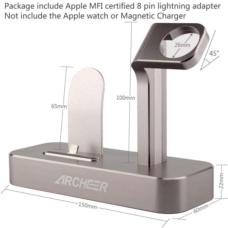 ARCHEER 2 in 1 Watch Stand Charging Station Dock Desktop Charger Adapter For iPhone 6S Apple Watch