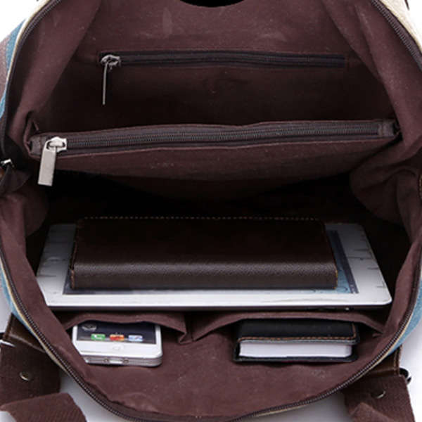 Women Casual Stripe Canvas Handbags Micro-Fibric Leather Shoulder Bags Contrast Color Crossbody Bags