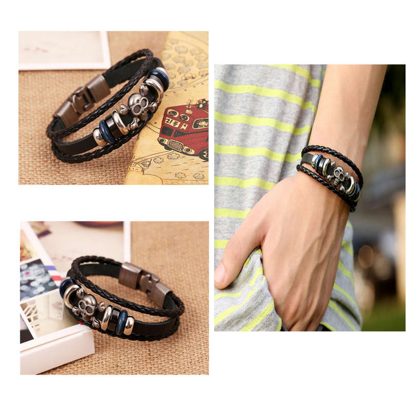 Skull Head Punk Multi Layers Weave Unisex Bracelet Women Men Jewelry Accessories