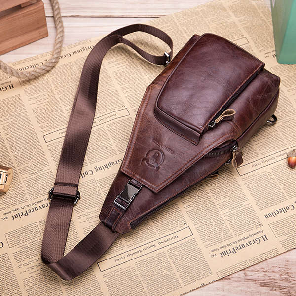 Bullcaptain&reg; Men Leather Chest Bag Vintage Travel Fashion Crossbody Shoulder Bag