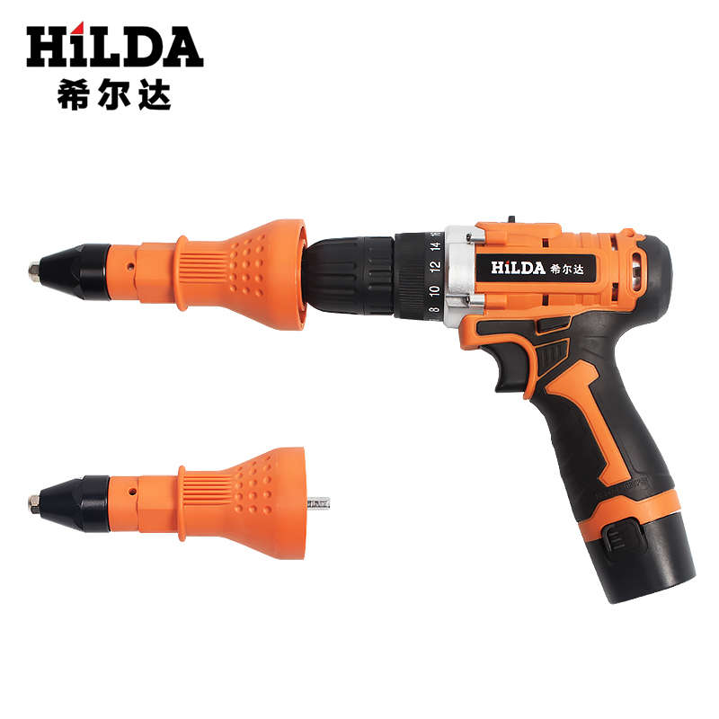 HILDA Electric Rivet Nut Gun Cordless Riveting Drill Adapter Insert Nut Tool with Handle Orange