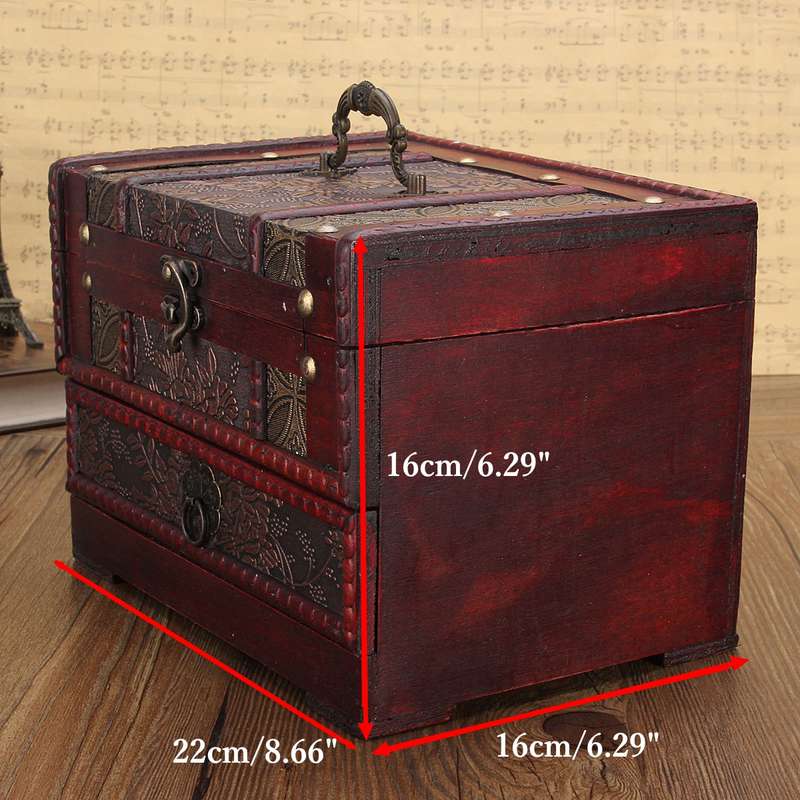 Vintage Antique Wooden Made Jewelry Box Accessories Collection Storage