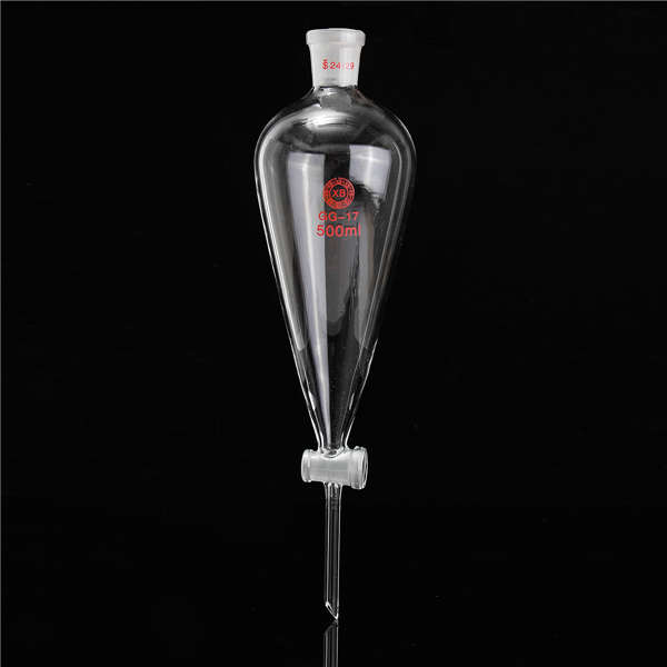 500ml 24/29 Glass Pyriform Separatory Funnel PTFE Stopcock Glass Stopper Tube