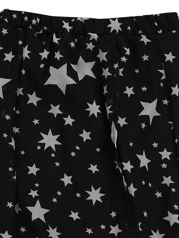 Sexy Star Printed High Waist Slit Women Maxi Chiffon Skirt - Black L, M, S, XS 0.26kg
