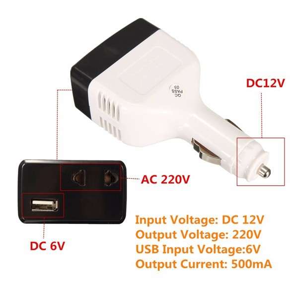 DC 12V to AC 220V Car Charger Power Inverter Adapter Converter w/USB Outlet