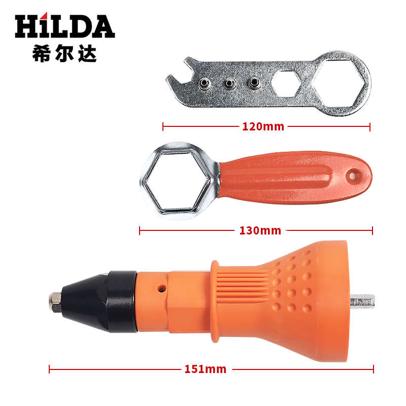 HILDA Electric Rivet Nut Gun Cordless Riveting Drill Adapter Insert Nut Tool with Handle Orange