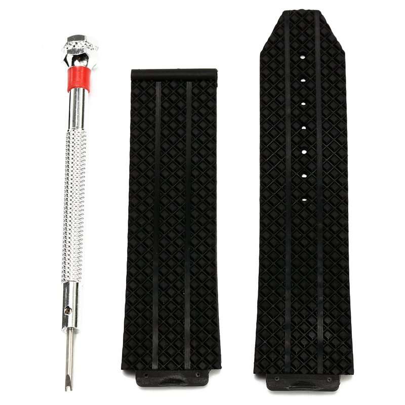 24mm Replacement Black Silicone Rubber Watch Band Strap