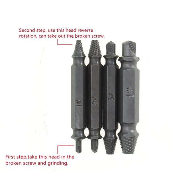 Drillpro 4PCS Double Side Damaged Screw Extractor Out Remover Bolt Stud Tool