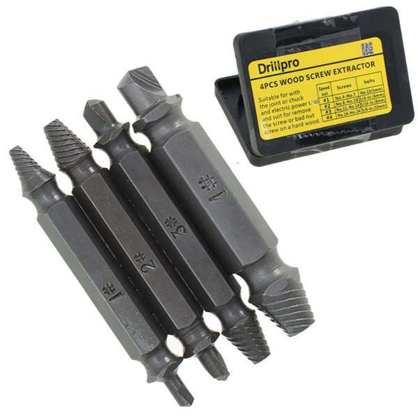 Drillpro 4PCS Double Side Damaged Screw Extractor Out Remover Bolt Stud Tool