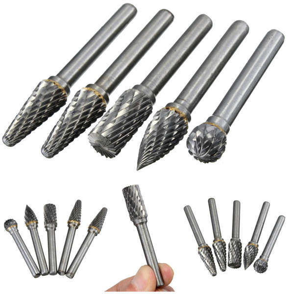 Drillpro RB29 5pcs 1/4 Inch Shank 10mm Tungsten Carbide Burr Rotary Cutter file Set Engraving Tool