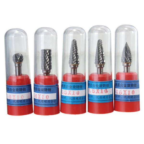 Drillpro RB29 5pcs 1/4 Inch Shank 10mm Tungsten Carbide Burr Rotary Cutter file Set Engraving Tool