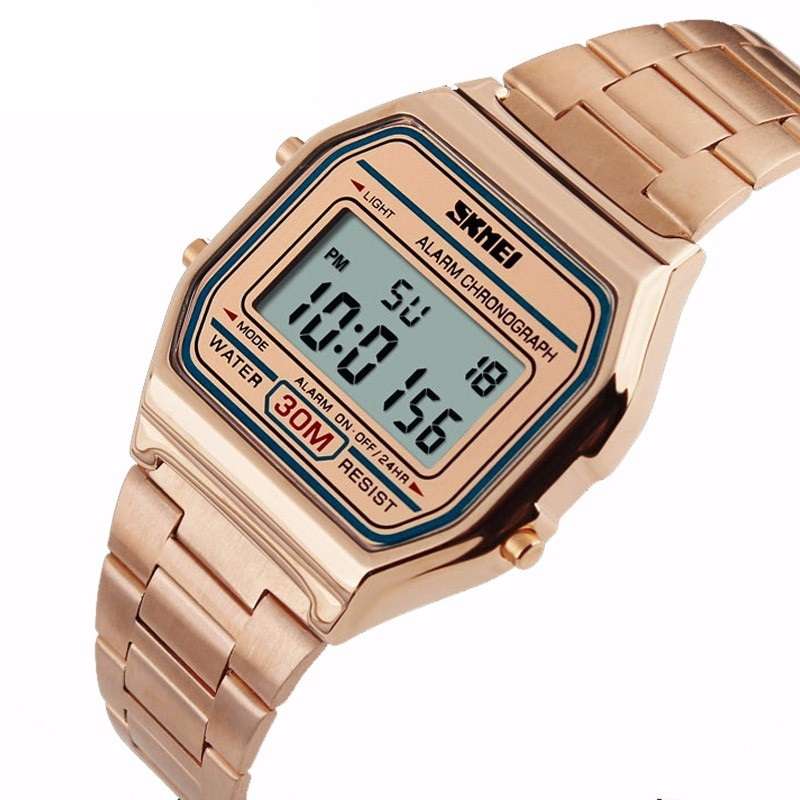 SKMEI 1123 Rectangle Digital Stainless Steel Band Fashion Luxury Men Women Unisex Wrist Watch