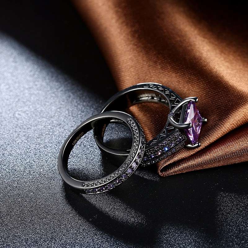 2 Pcs Retro Full Rhinestone Ring Zircon Crystal Women Ring