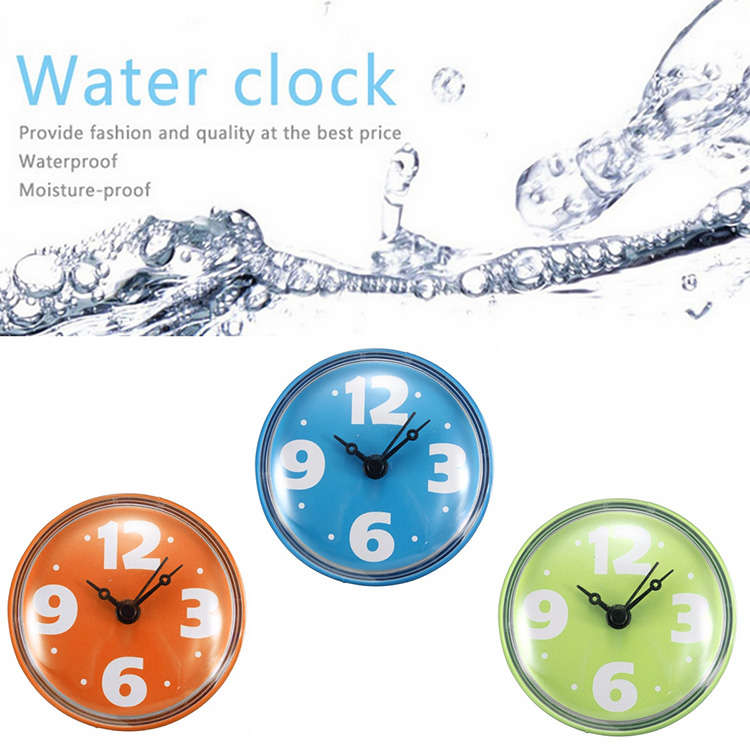 Bathroom Glass Tile Wall Window Mirror Waterproof Clock With Sucker