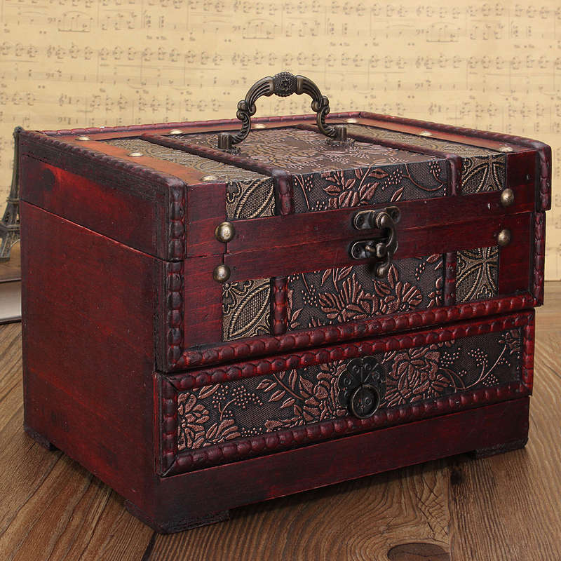 Vintage Antique Wooden Made Jewelry Box Accessories Collection Storage