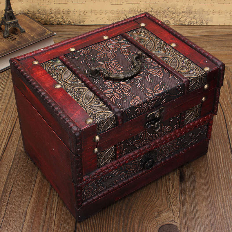 Vintage Antique Wooden Made Jewelry Box Accessories Collection Storage