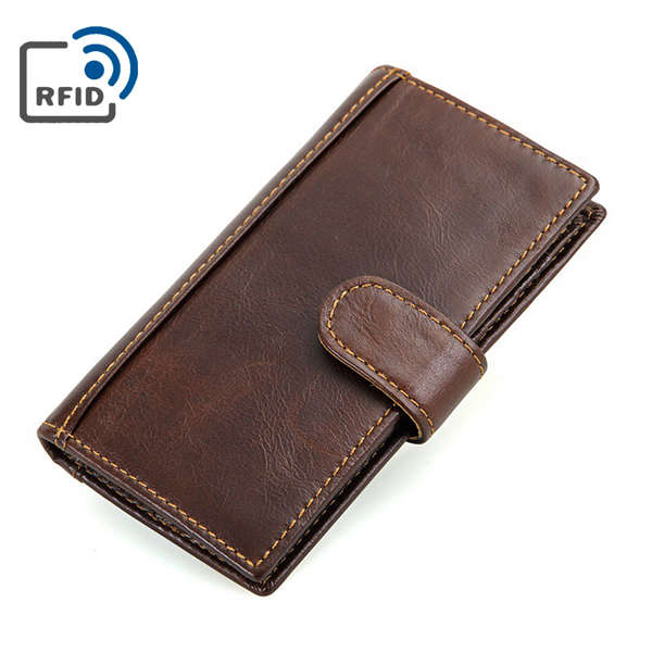 Men Genuine Leather RFID Blocking Secure Long Secretary Wallet Vintage Card Holder