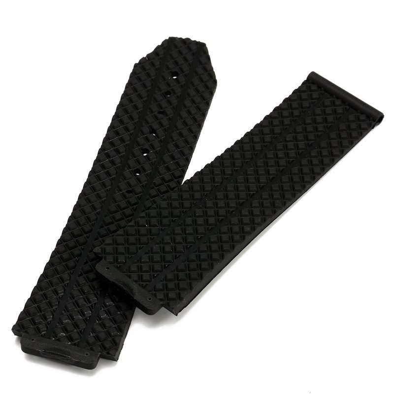 24mm Replacement Black Silicone Rubber Watch Band Strap
