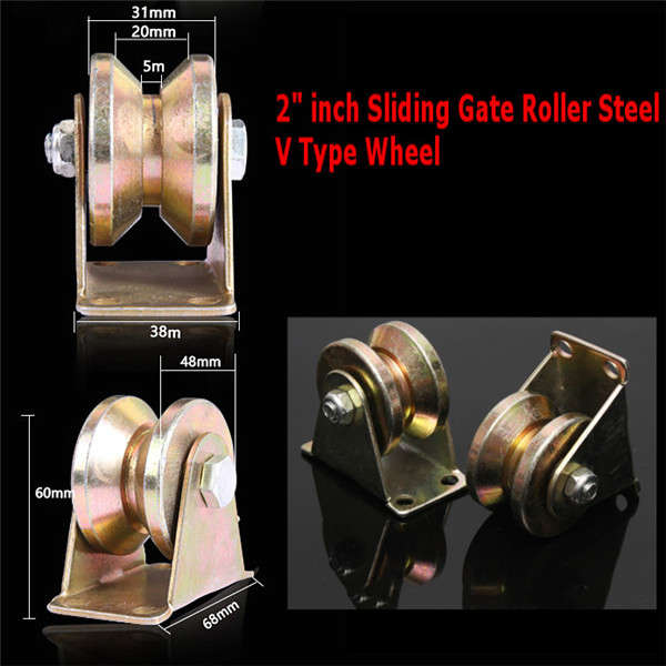 2pcs 660lb 2 Inch V Type Wheel Sliding Gate Roller Steel Wheel Track Rail with Bracket Casters