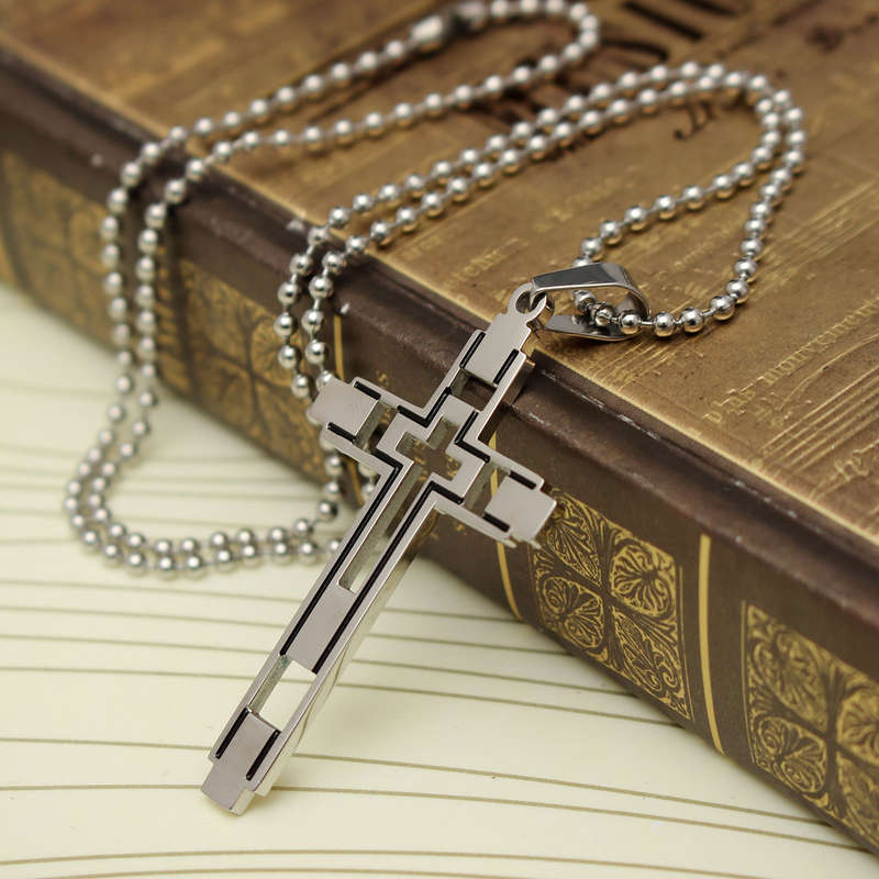 Silver Cross Pendant Chain Unisex Charm Stainless Steel Necklace