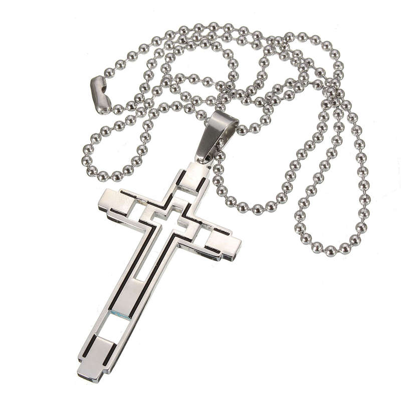 Silver Cross Pendant Chain Unisex Charm Stainless Steel Necklace