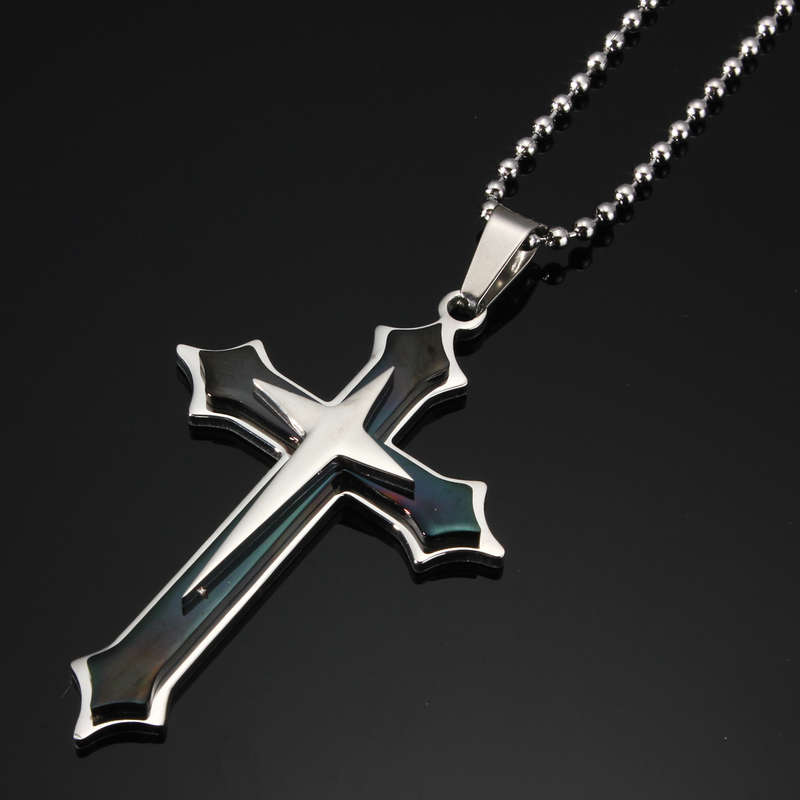 Starlike Cross Three Layers Pendant Stainless Steel Chain Necklace