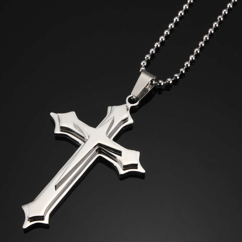 Starlike Cross Three Layers Pendant Stainless Steel Chain Necklace