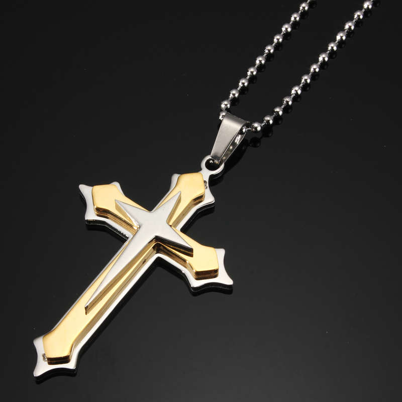 Starlike Cross Three Layers Pendant Stainless Steel Chain Necklace