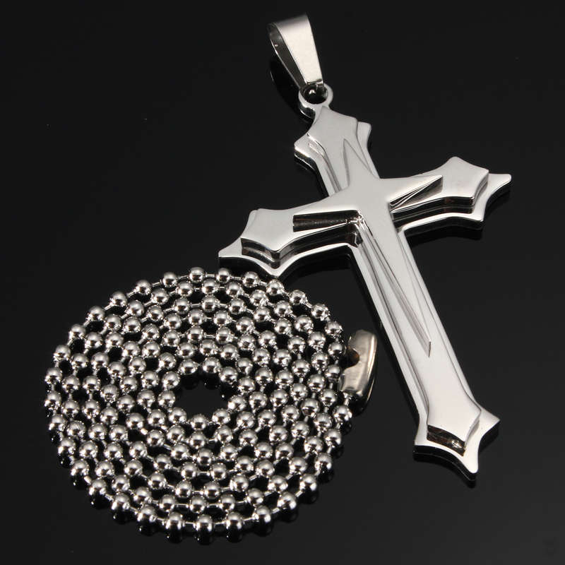 Starlike Cross Three Layers Pendant Stainless Steel Chain Necklace