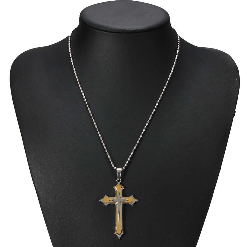 Starlike Cross Three Layers Pendant Stainless Steel Chain Necklace