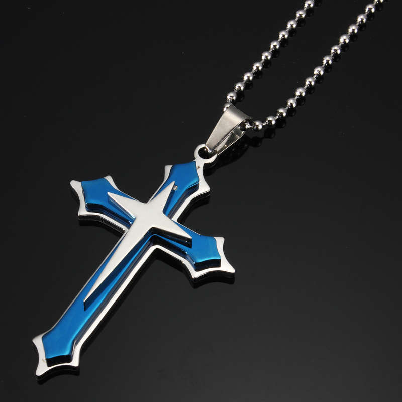 Starlike Cross Three Layers Pendant Stainless Steel Chain Necklace