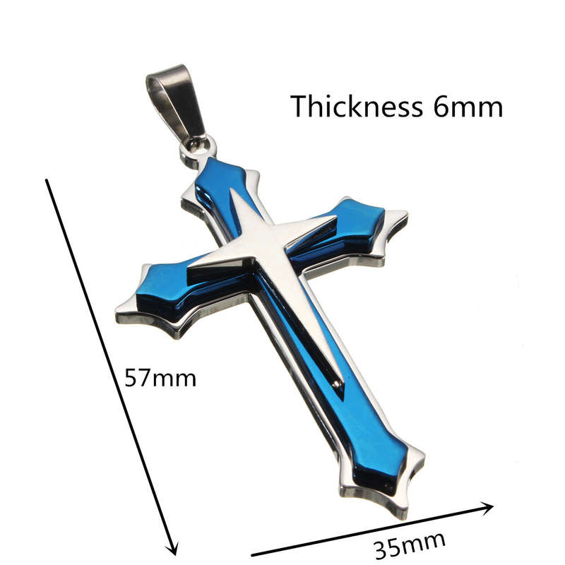 Starlike Cross Three Layers Pendant Stainless Steel Chain Necklace
