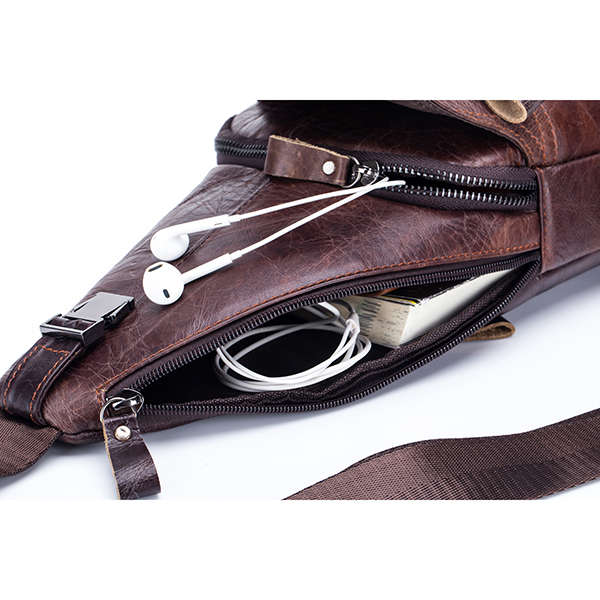 Bullcaptain&reg; Men Leather Chest Bag Vintage Travel Fashion Crossbody Shoulder Bag