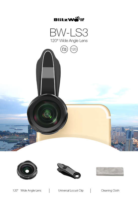 BlitzWolf® BW-LS3 Camera Lens 120° Wide Angle Lens with Universal Locust Clip