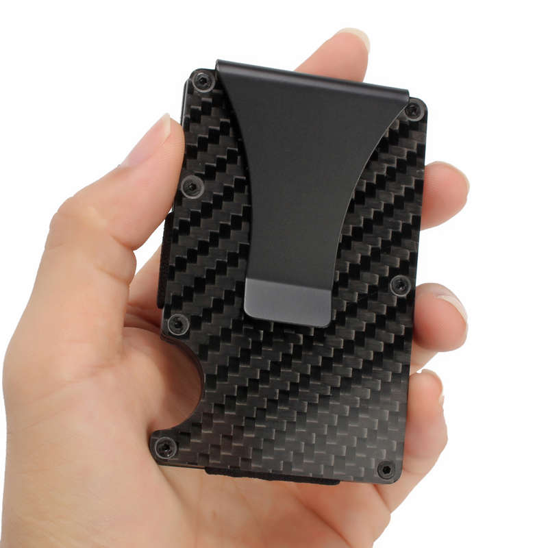 Slim Carbon Fiber Credit Card Holder RFID Blocking Metal Wallet Money Clip Case