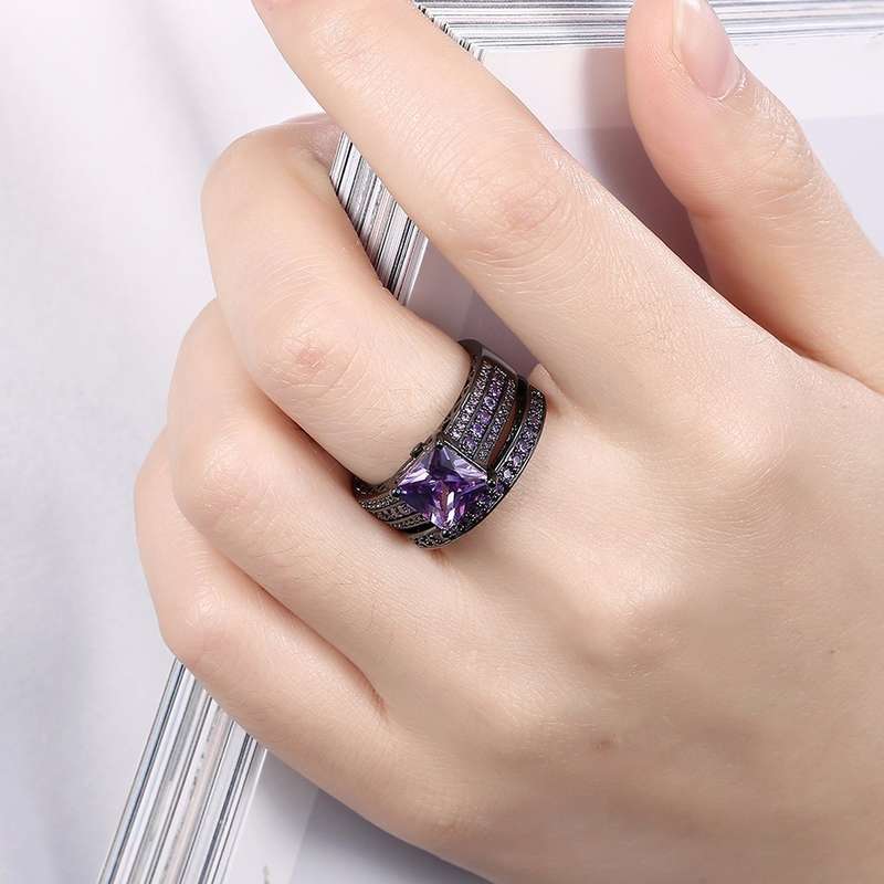 2 Pcs Retro Full Rhinestone Ring Zircon Crystal Women Ring