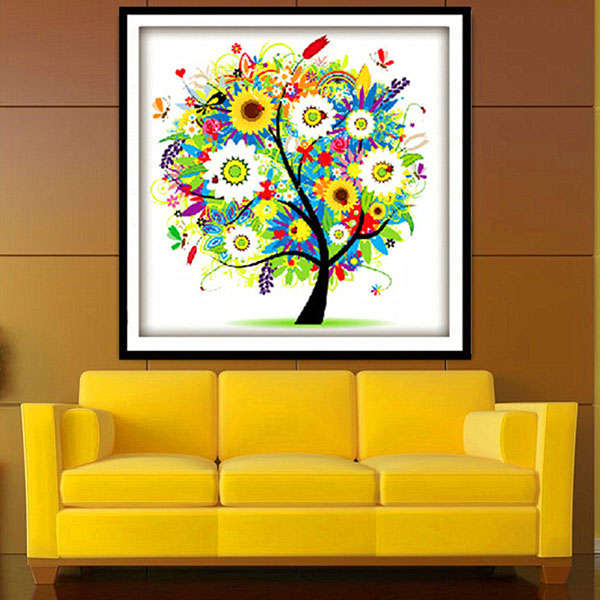 45x45cm DIY Needlework Summer Tree Cross Stitch Kits Embroidery Print