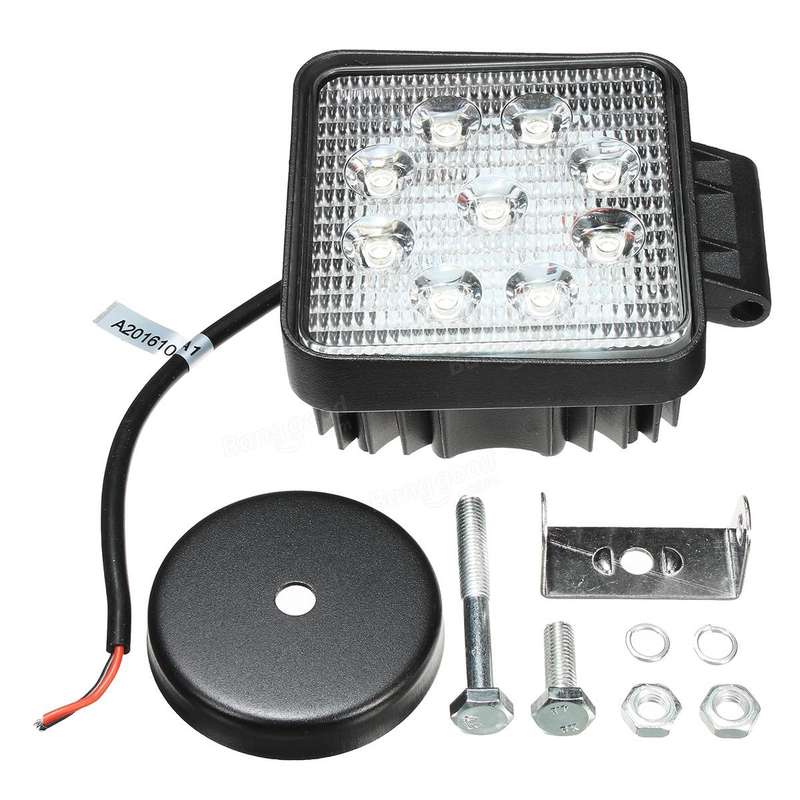 27W 6000K LED Work Light Bar Square Flood Light For 4X4 Off Road UTV Truck Boat 