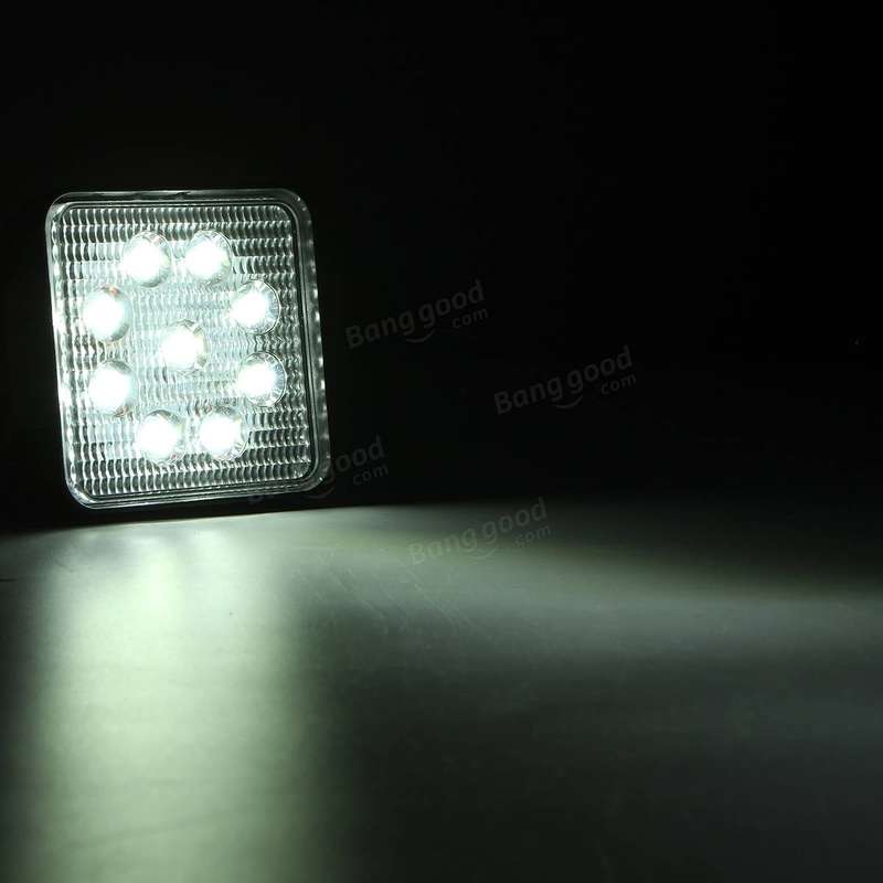 27W 6000K LED Work Light Bar Square Flood Light For 4X4 Off Road UTV Truck Boat 