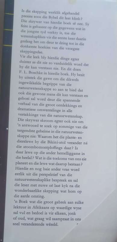 Die skepping duur voort deur FL Boschke