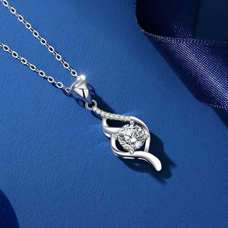 Necklace Sterling Silver GRA Certified Moissanite Diamond 1 Karat Geometric Pendant