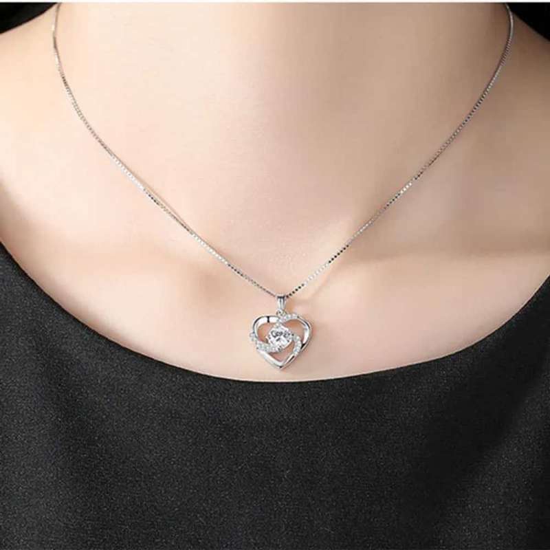 Necklace Sterling Silver 925 Artificial Gemstone Heart Pendant