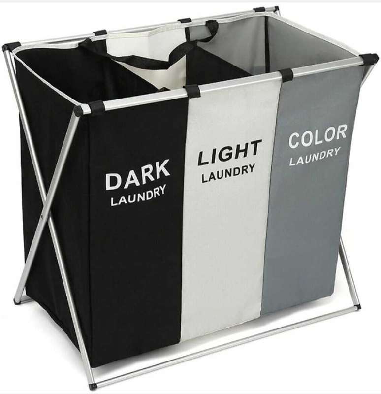 3 Compartment Laundry Hamper Collapsible Aluminium Basket - Unboxed Deal