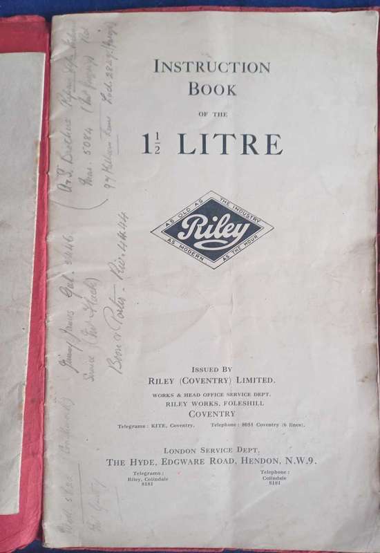 Riley instruction book 1 1/2 litre