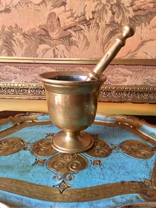 Antique brass pestle and mortar