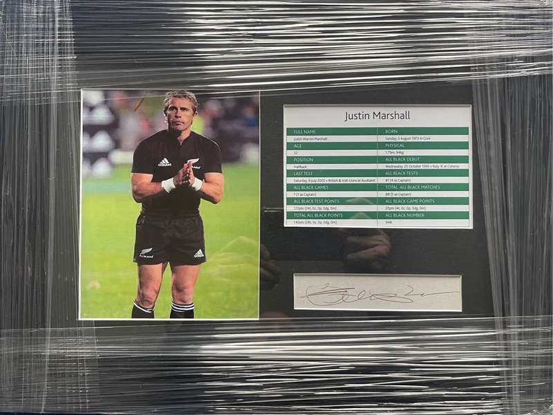All Black Rugby Frame Signed Justin Marshall