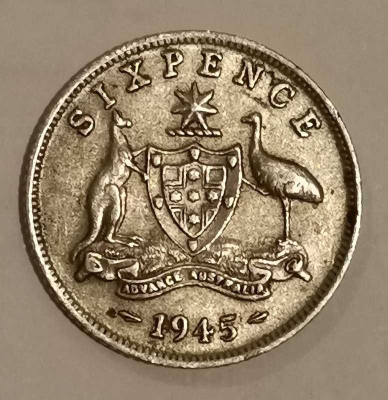 1945 Silver Australia 6 Pence