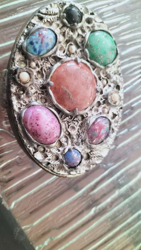 Multi Coloured Stone Mirror Compact