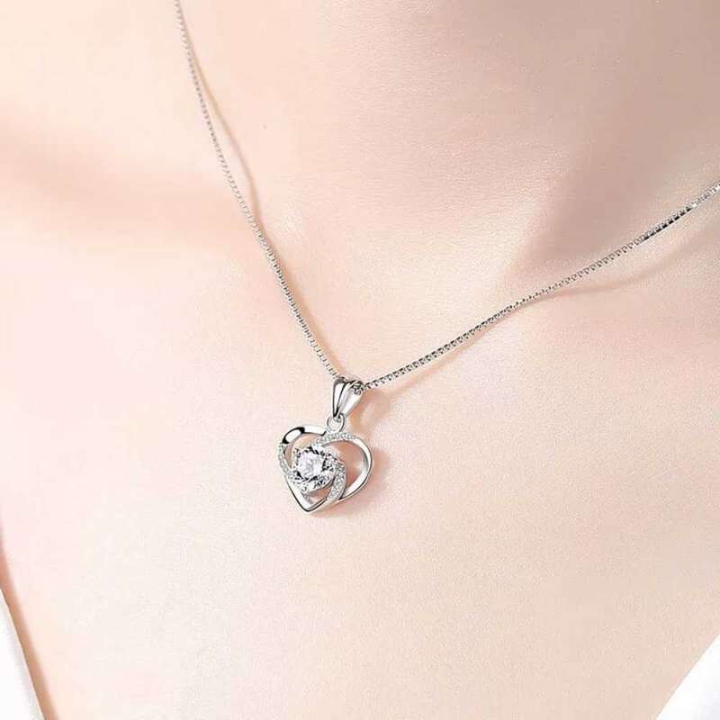 Necklace Sterling Silver 925 Artificial Gemstone Heart Pendant